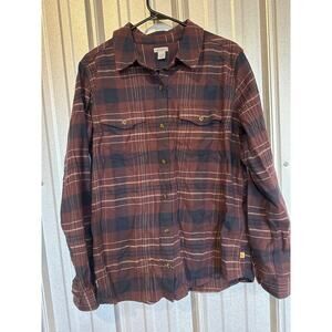 Carhartt Plaid Flannel Shirt Womens Long Sleeve Button Down 2 Front Pocket Large